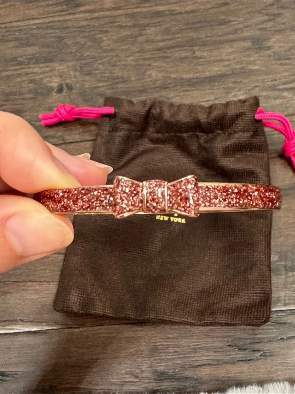 kate spade Rose Gold Glitter Bow Bangle Bracelet - Picture 5 of 6